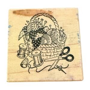 PSX E-592 Vintage 1988 Sewing Kit In A Basket Rubber Stamp